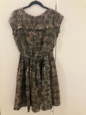 Vintage 60s Clockwise Womens Stylized Camo Pleated Skirt Dress Sz M.